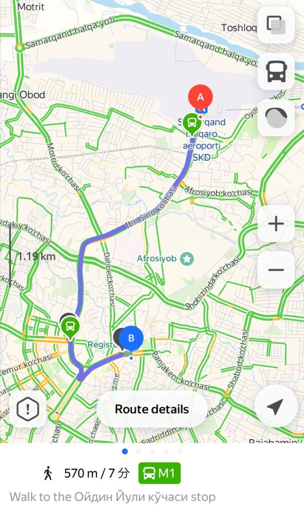 Yandex Mapsの画面